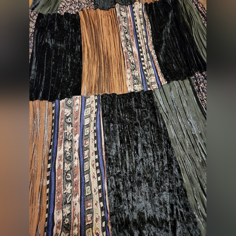 Stonebridge Petites Velvet Patchwork Maxi Skirt SZ MP Black Red Brown Blue Multi - Picture 3 of 9